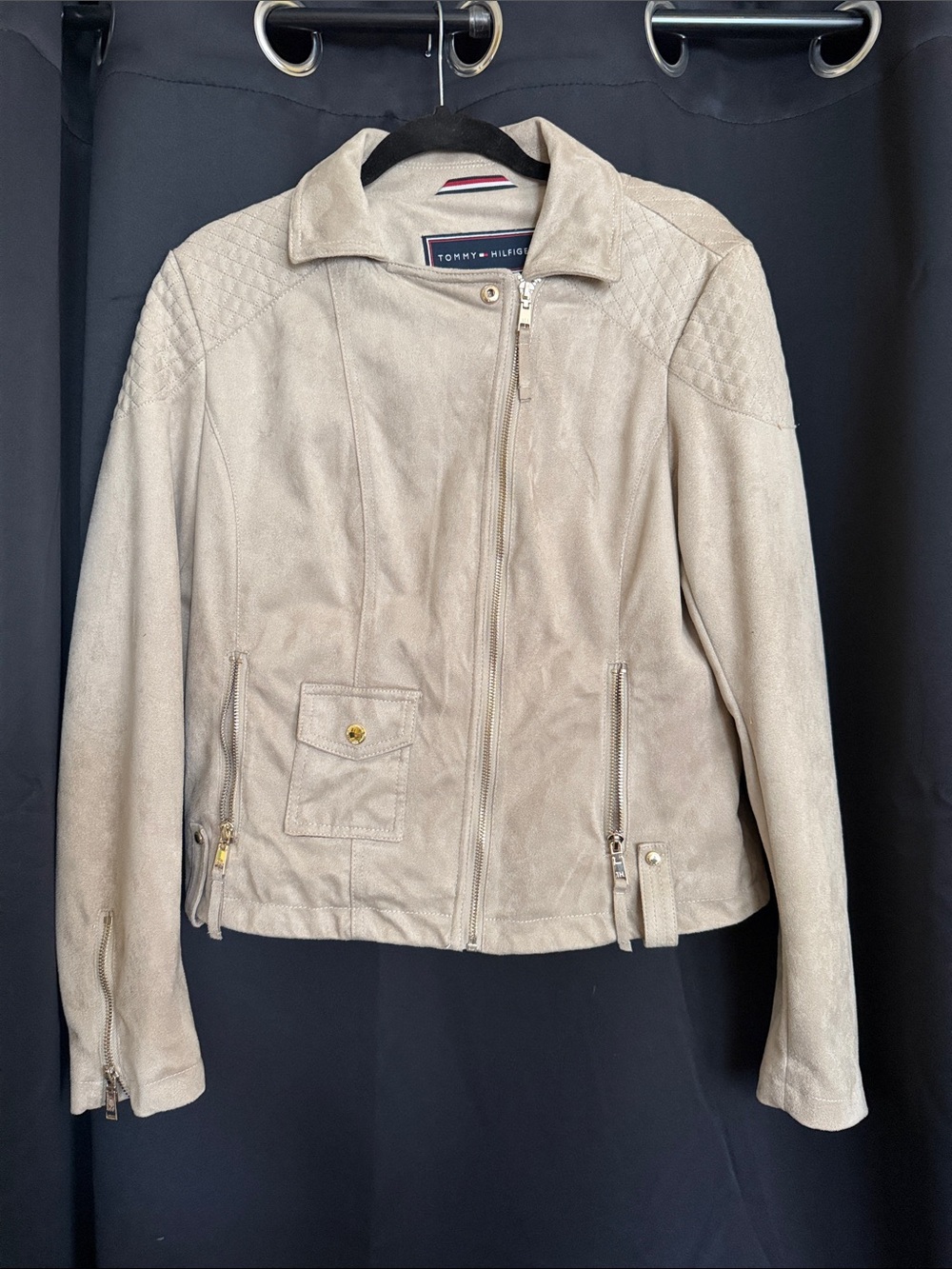Tommy Hilfiger Light Beige Suede Moto Jacket